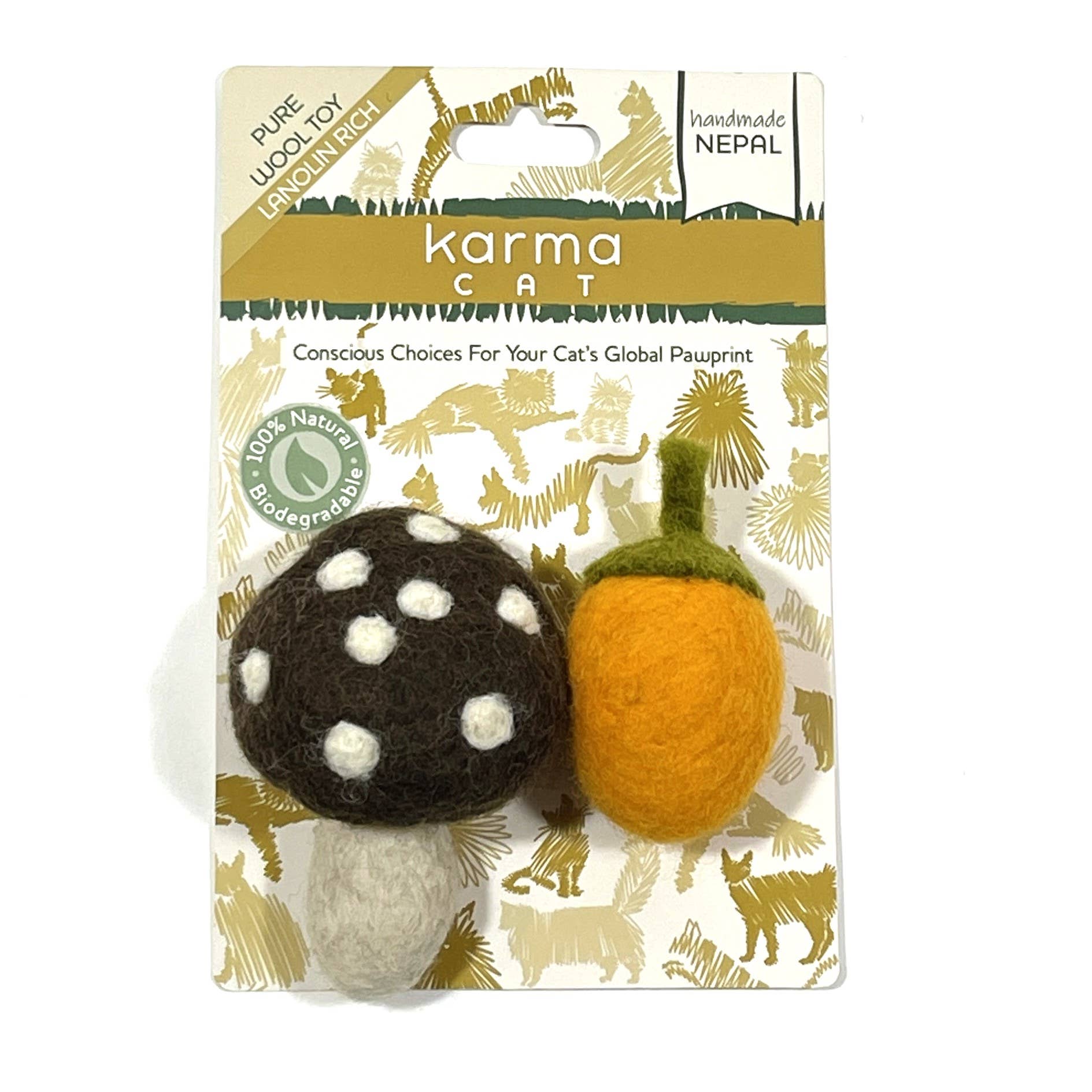 Cat Toy, Pack 2, Mushroom & Acorn