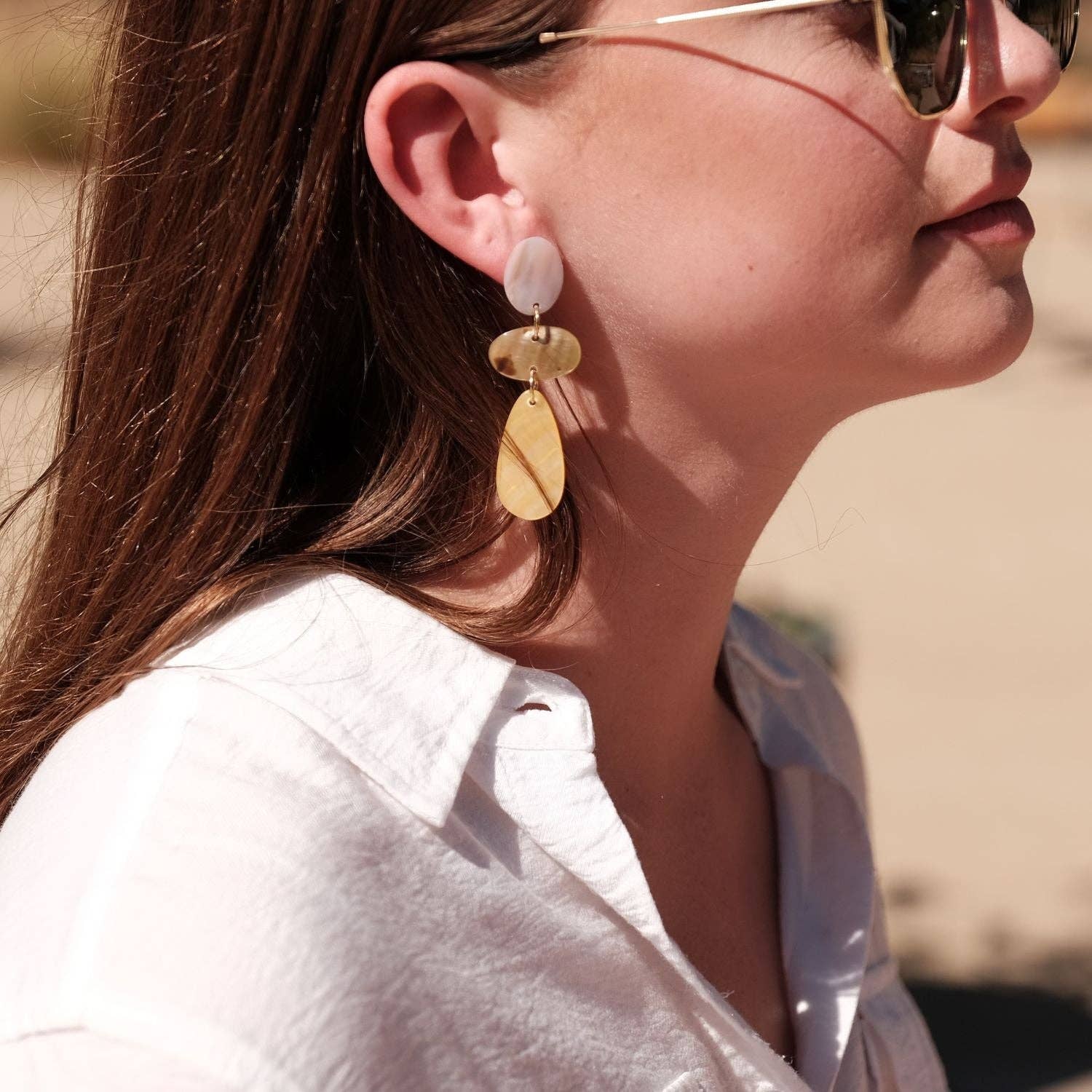Mother of Pearl Tricolor Dangle Earrings