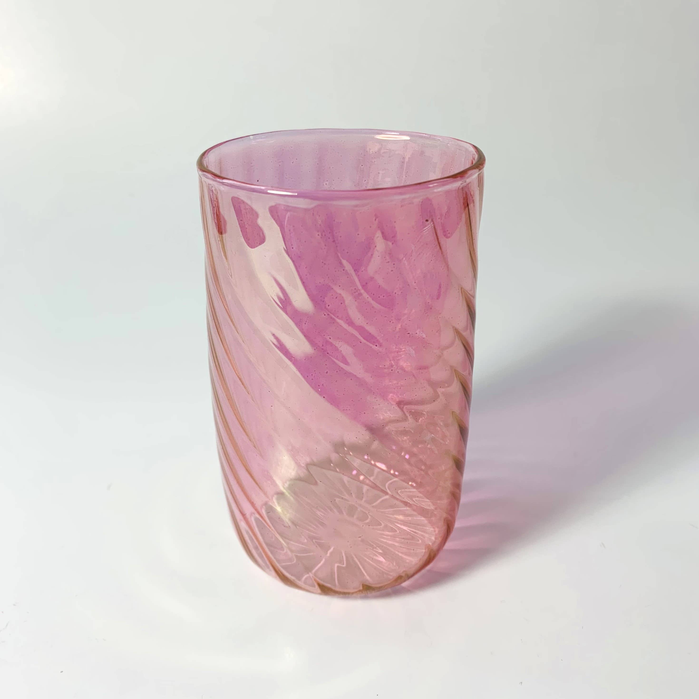 Blown Glass Stemless Glass: Iridescent Pink