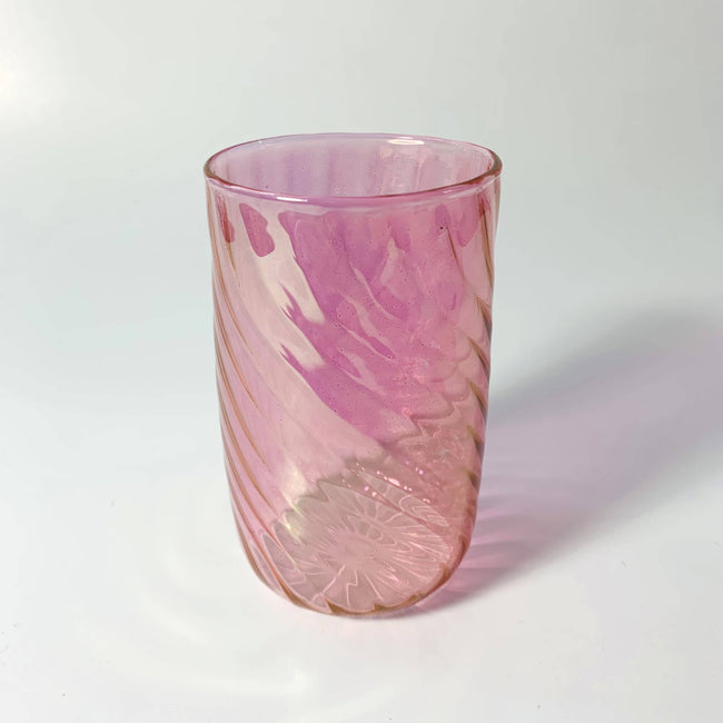 Blown Glass Stemless Glass: Iridescent Pink