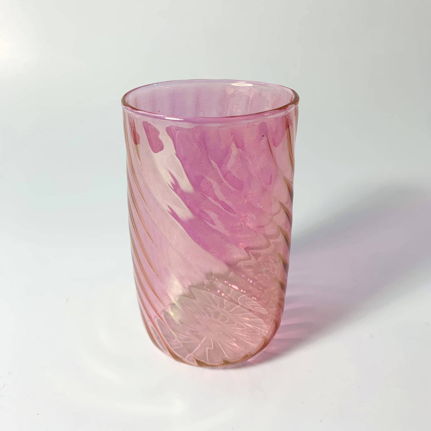 Blown Glass Stemless Glass: Iridescent Pink