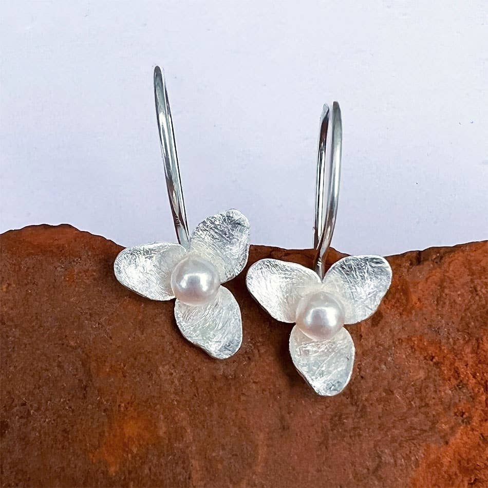 Delicate Flower and Pearl Earrings