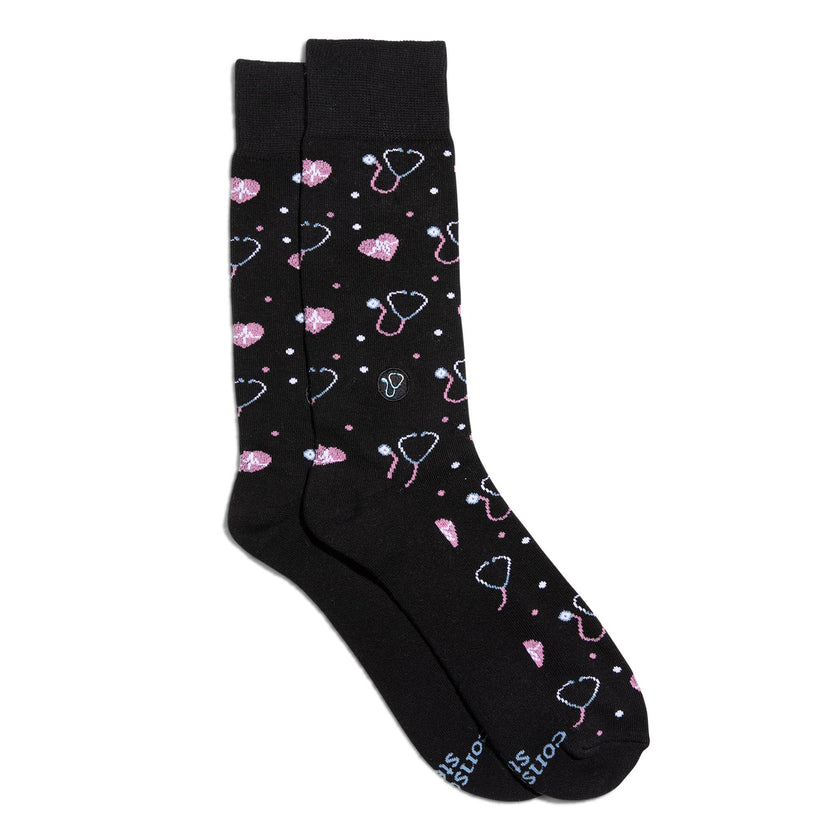 Socks that Fight Childhood Cancer: Black Stethoscopes