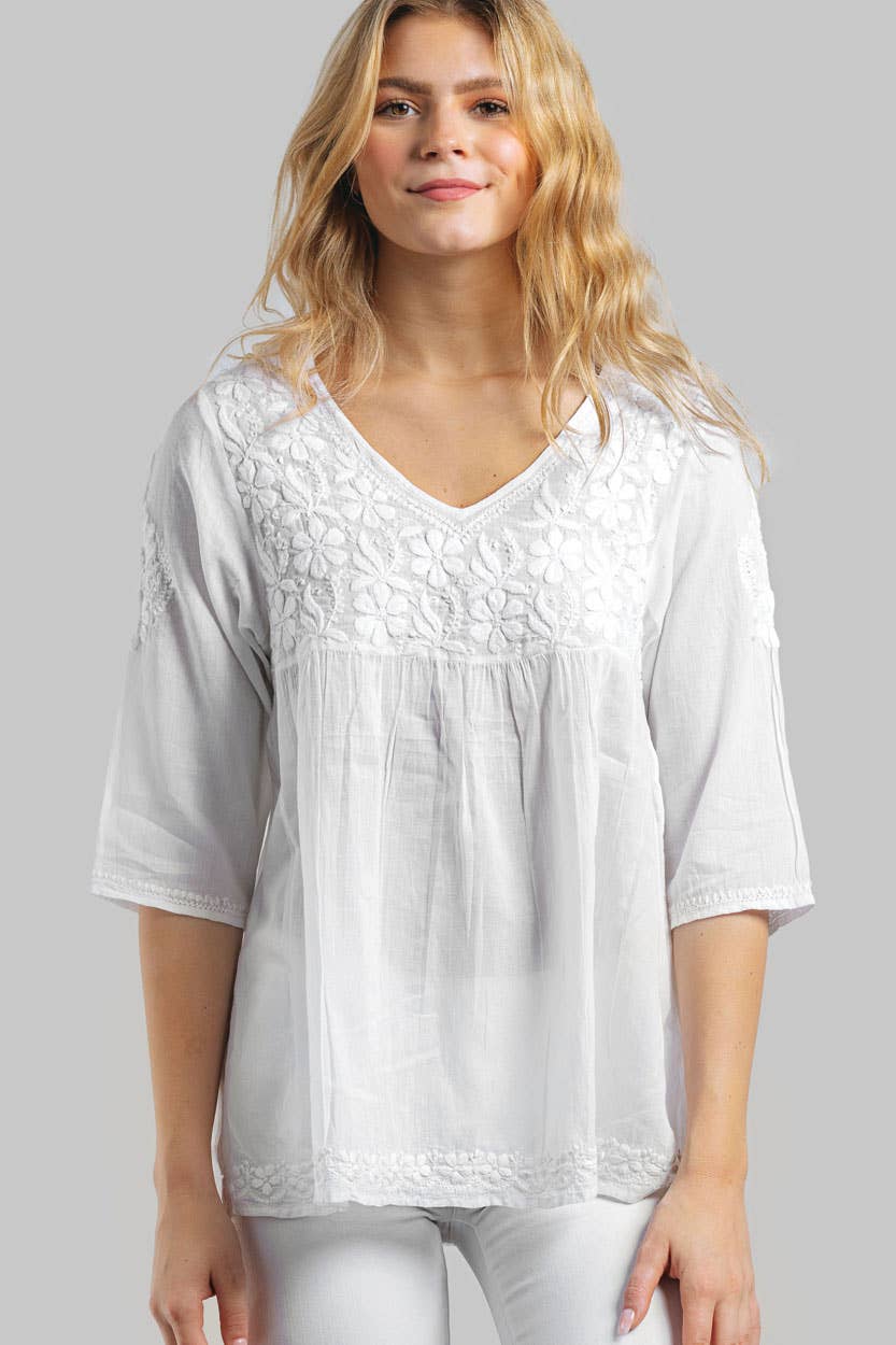 Ramani White Embroidered Top: White