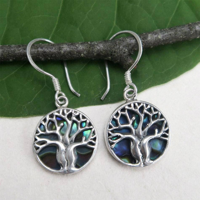 Abalone Tree of Life Earrings - Sterling Silver