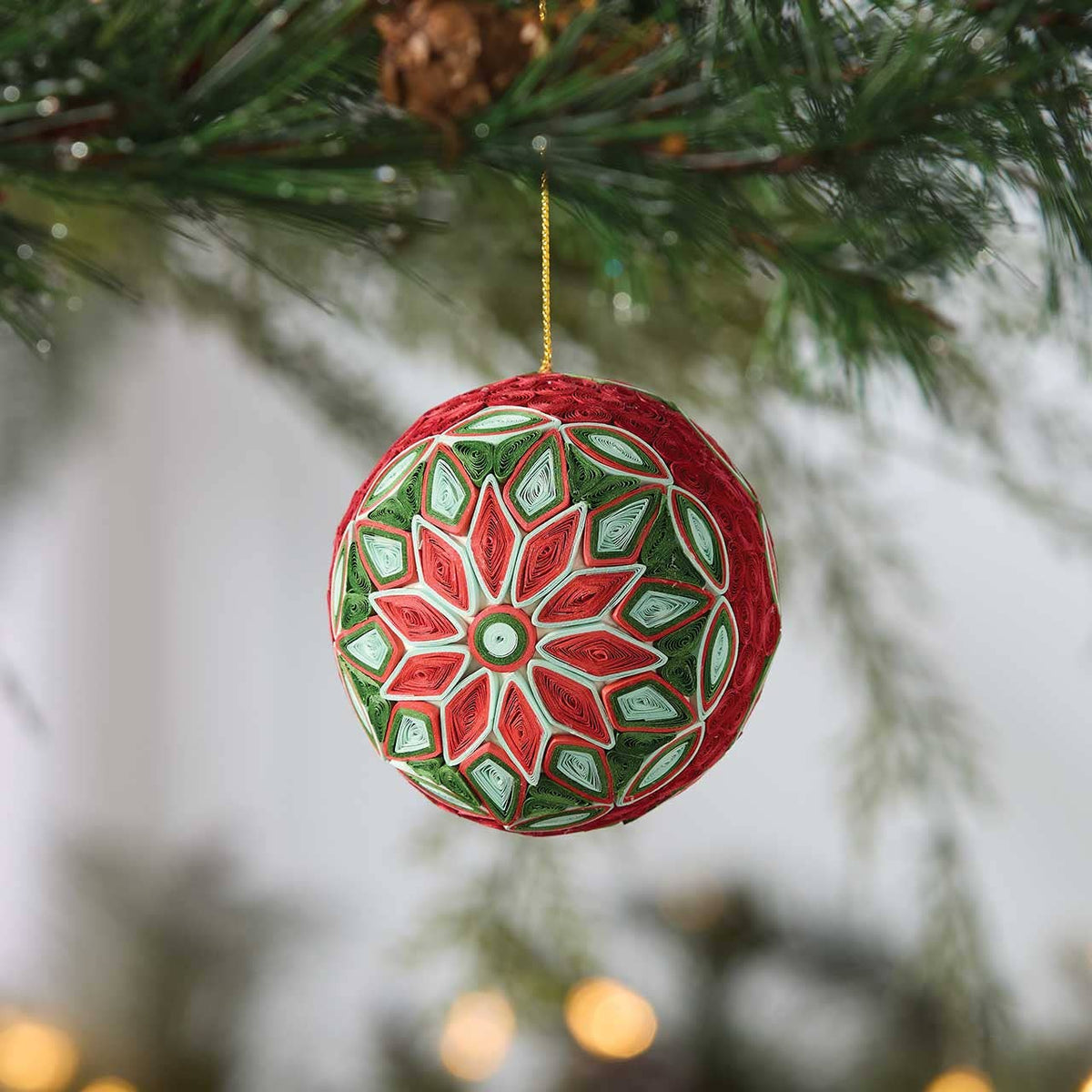 Quilled Poinsettia Large Ball Christmas Ornament