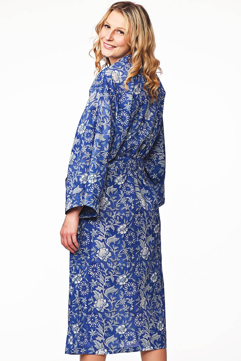 Lalita Block Print Kimono Robes: Indigo