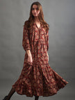 Britta Long Sleeve Tiered Dress Red Floral: Red Floral / L