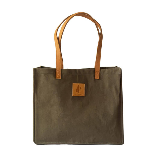 Canvas Tote Bag – Leather Handle Shoulder Bag: Jungle Green