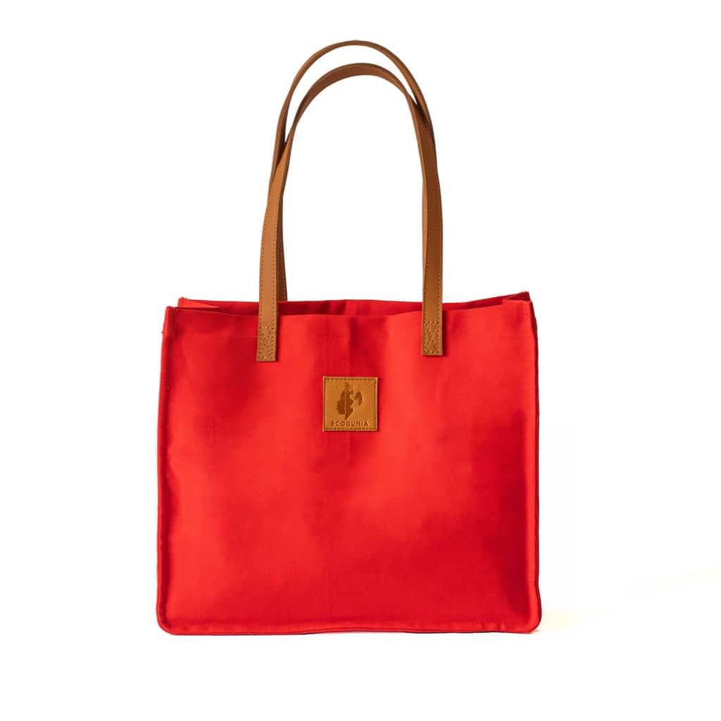 Canvas Tote Bag – Leather Handle Shoulder Bag: Jungle Green