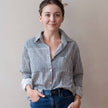 Pali Top- Stripes Navy in Double Cotton Gauze