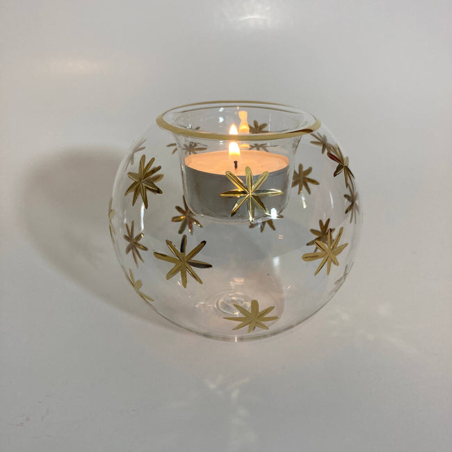 Blown Glass Candle Holder - Gold Stars