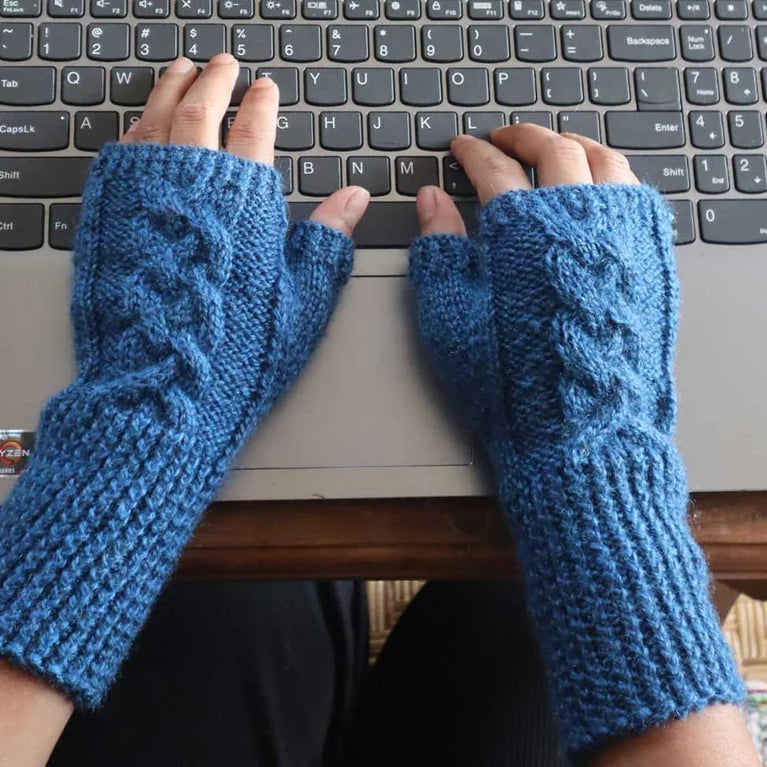 Cable Fingerless Mittens - Cranberry