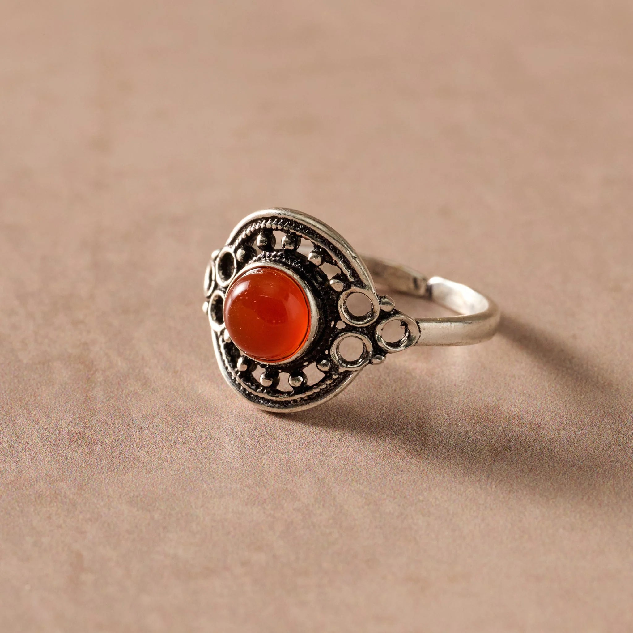 Ghera Adjustable Silvertone Onyx Stone Ring