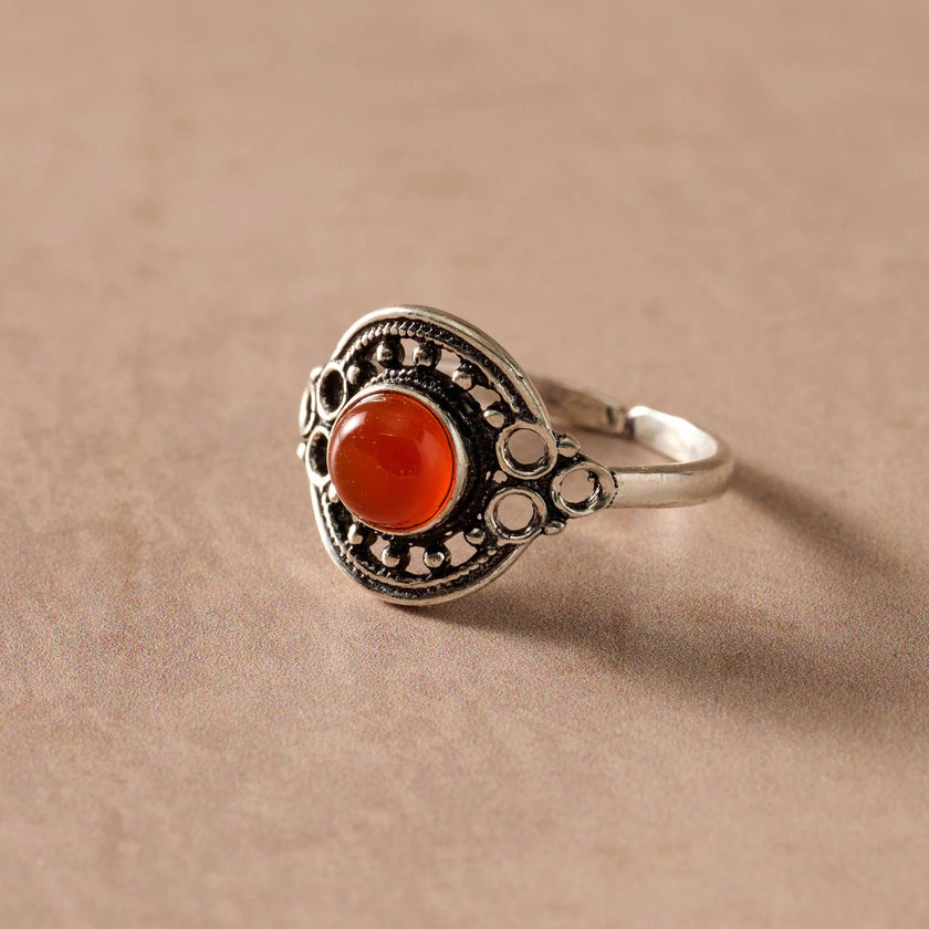 Ghera Adjustable Silvertone Onyx Stone Ring