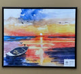 Sunset with Boat Watercolor Art