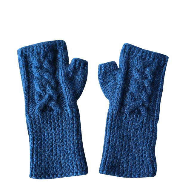 Cable Fingerless Mittens -Indigo