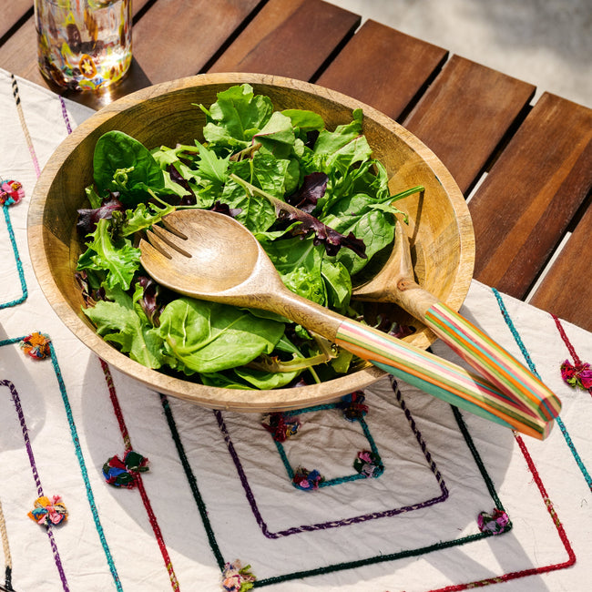 Striped Mango Wood Salad Servers