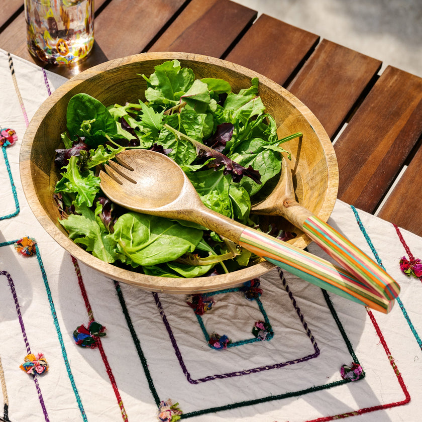 Striped Mango Wood Salad Bowl