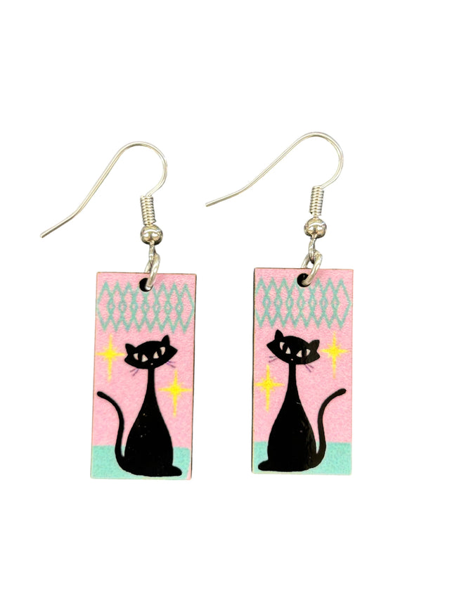 Atomic Cats Mid Century Style Dangle Earrings