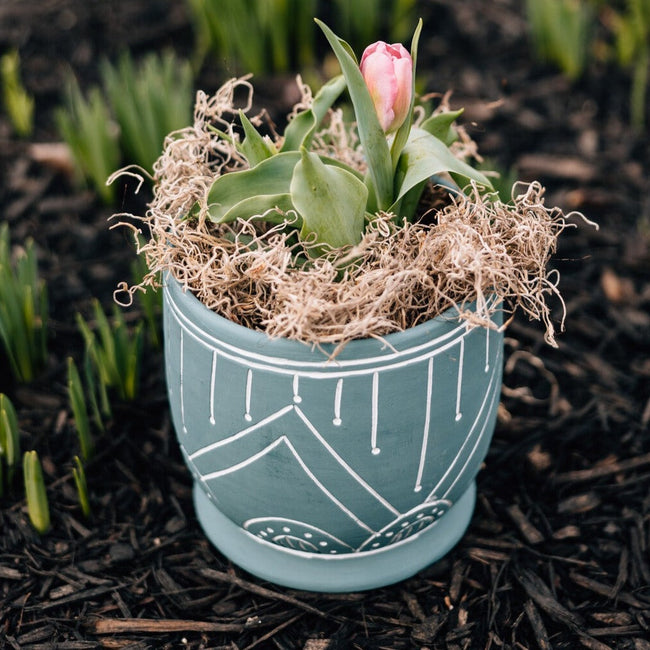 Geo Teal Terracotta Planter 8