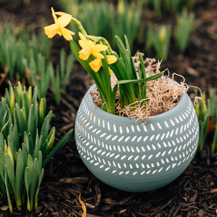 Teal Scored Terracotta Planter 7