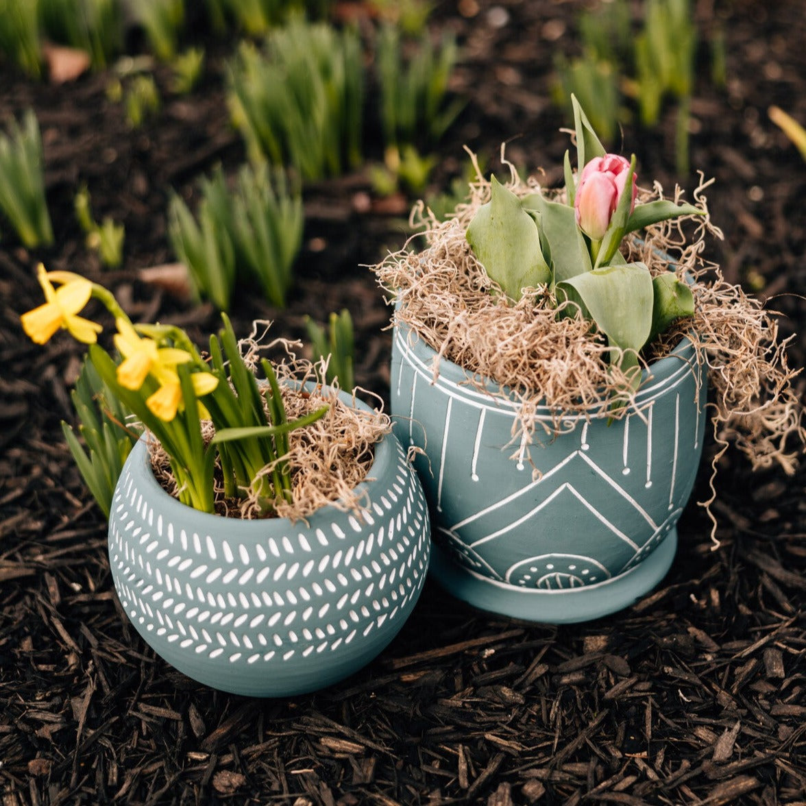 Teal Scored Terracotta Planter 7