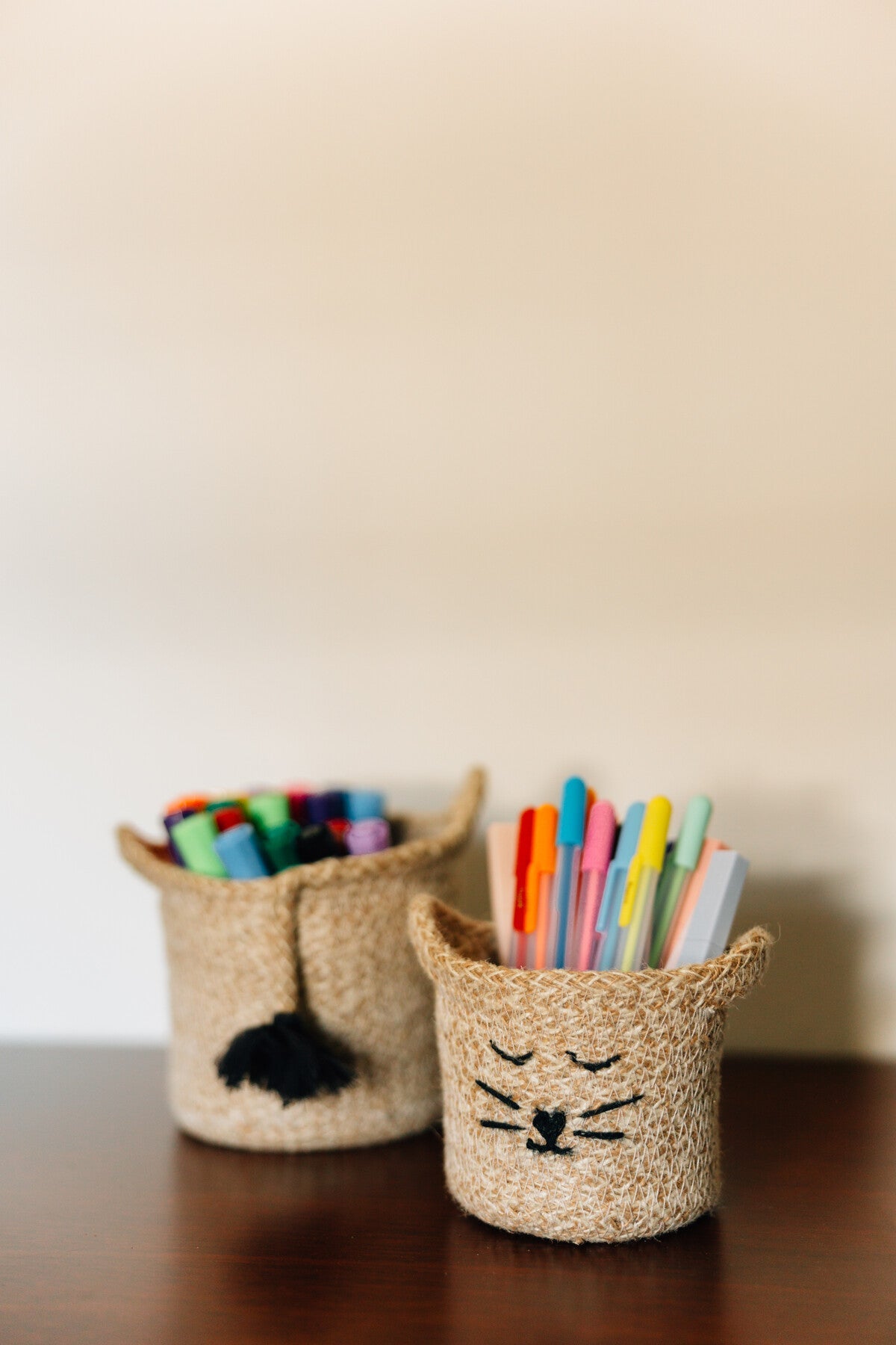 Cat Face Jute Basket - Small