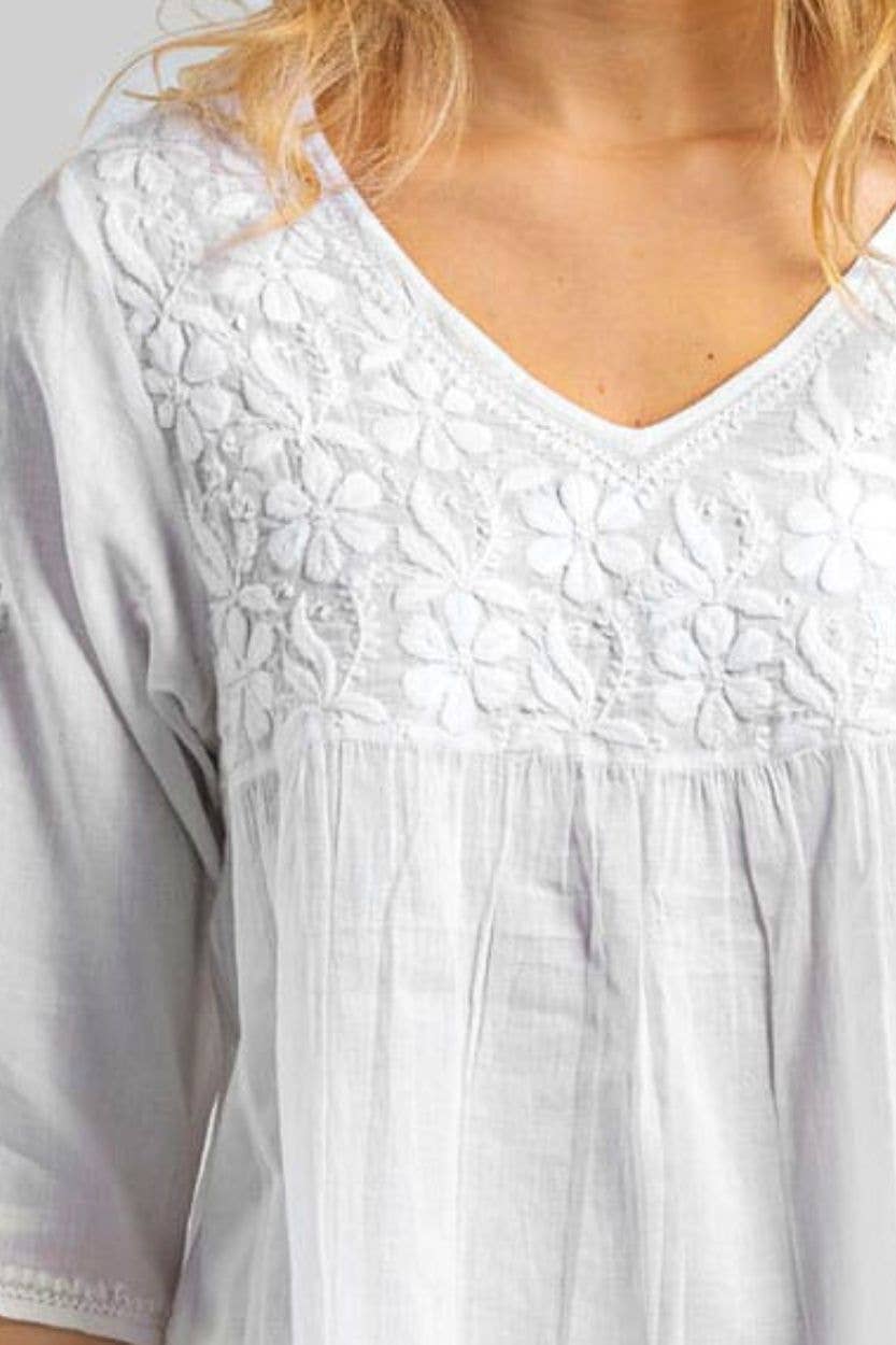 Ramani White Embroidered Top: White
