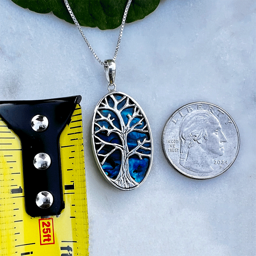 Blue Abalone Tree Of Life Necklace - Sterling Silver, Indonesia