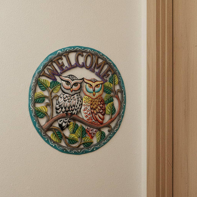 Metal Wall Decor Welcome Sign - Owls