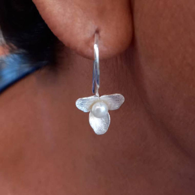 Delicate Flower and Pearl Earrings