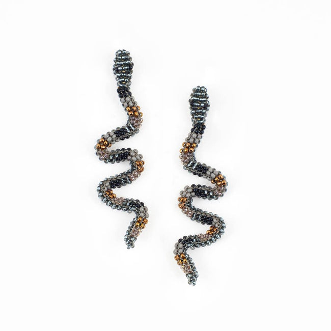Snake Charmer Beaded Earrings: Smoke