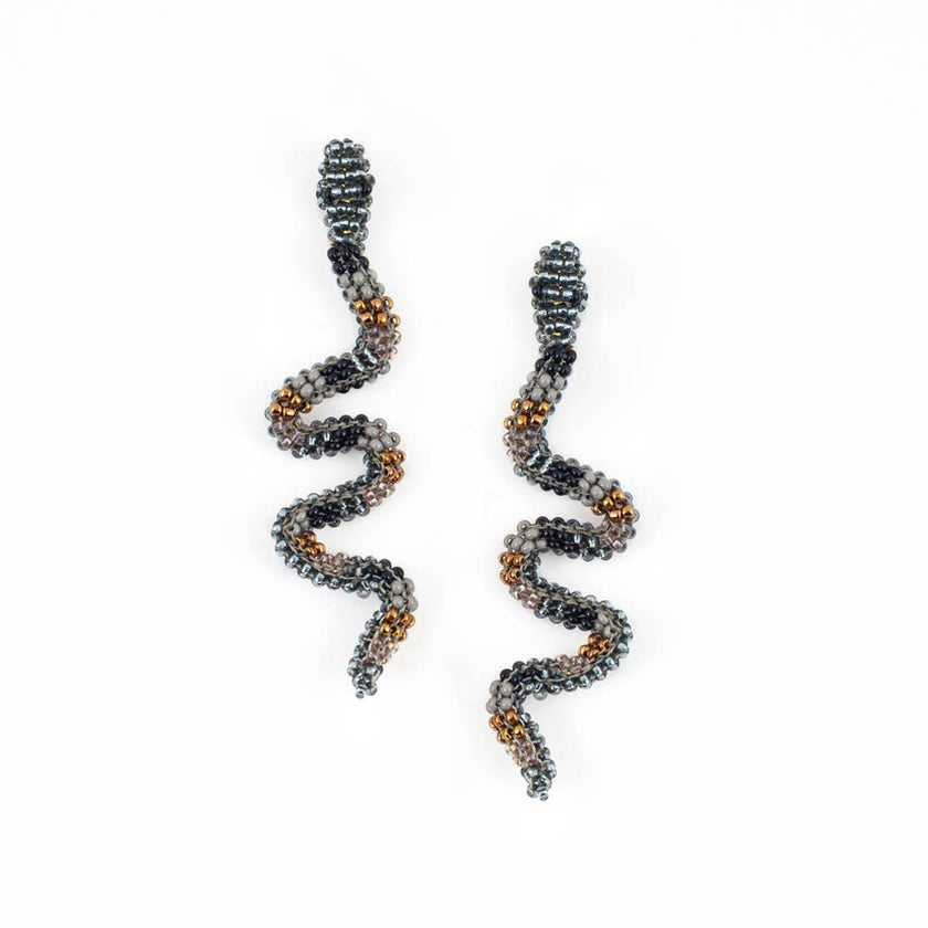 Snake Charmer Beaded Earrings: Smoke