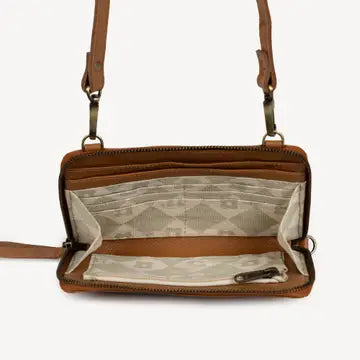 Pebbled Leather Crossbody Wallet - Camel