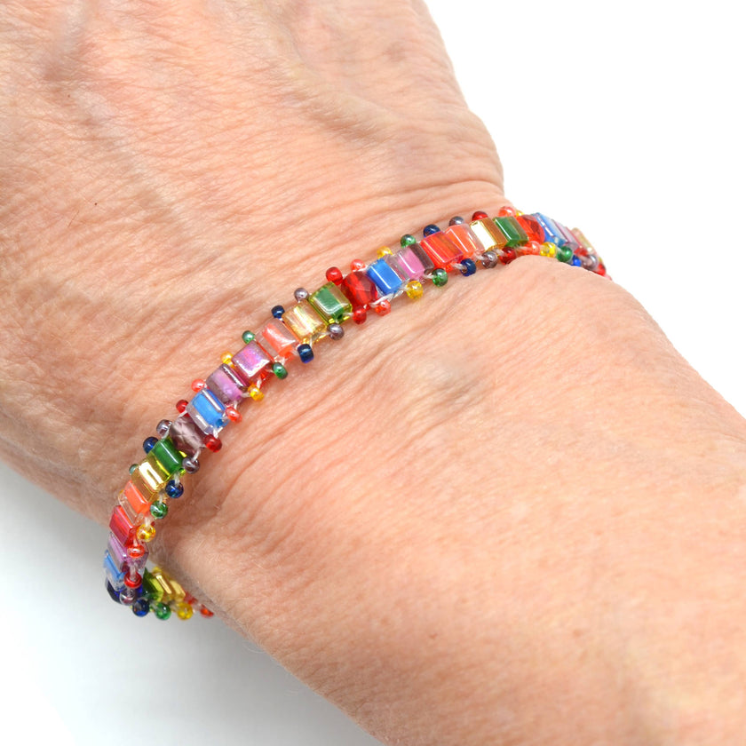 Stackable Beaded Rainbow Bracelets with Glass Beads