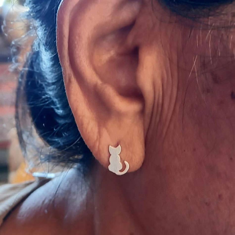 Tiny Cat Studs - Brass, Indonesia