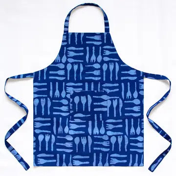 Apron Reversible: Silverware- Blue-Organic