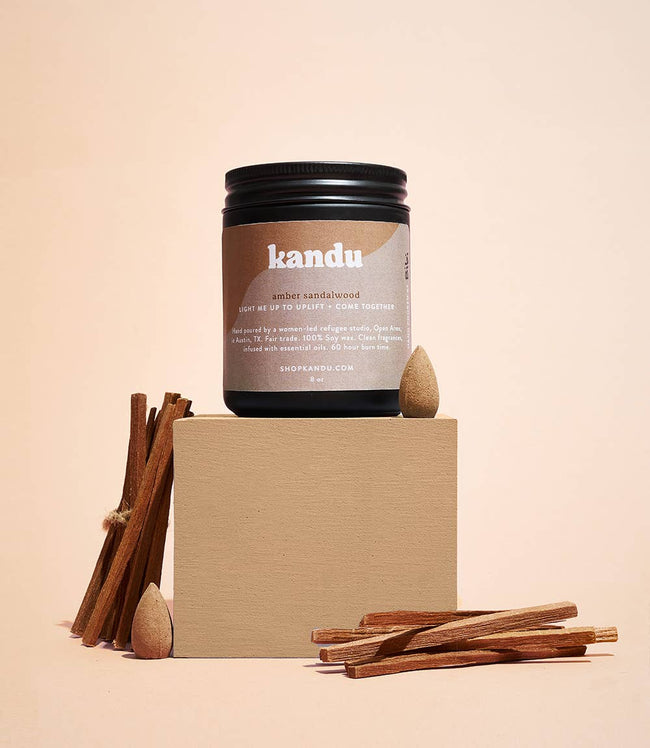 Amber Sandalwood 8oz Hand-Poured Soy Wax Candle