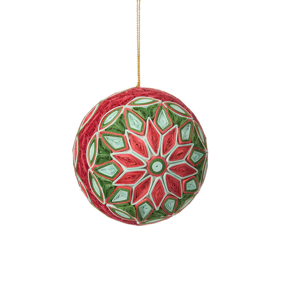Quilled Poinsettia Large Ball Christmas Ornament