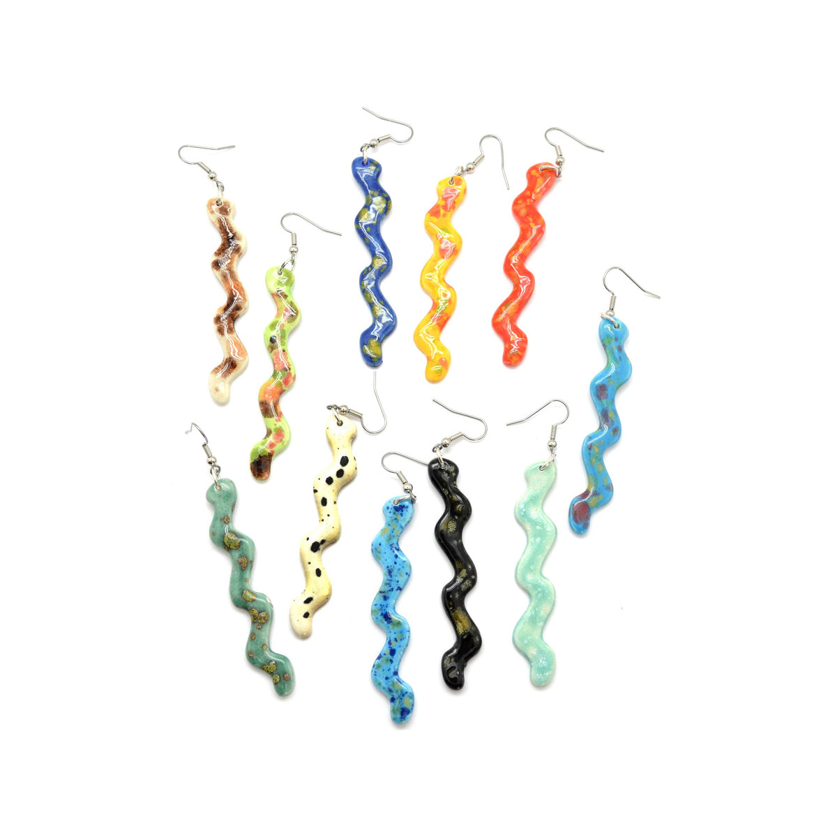 Ceramic Squiggle Dangle Earrings