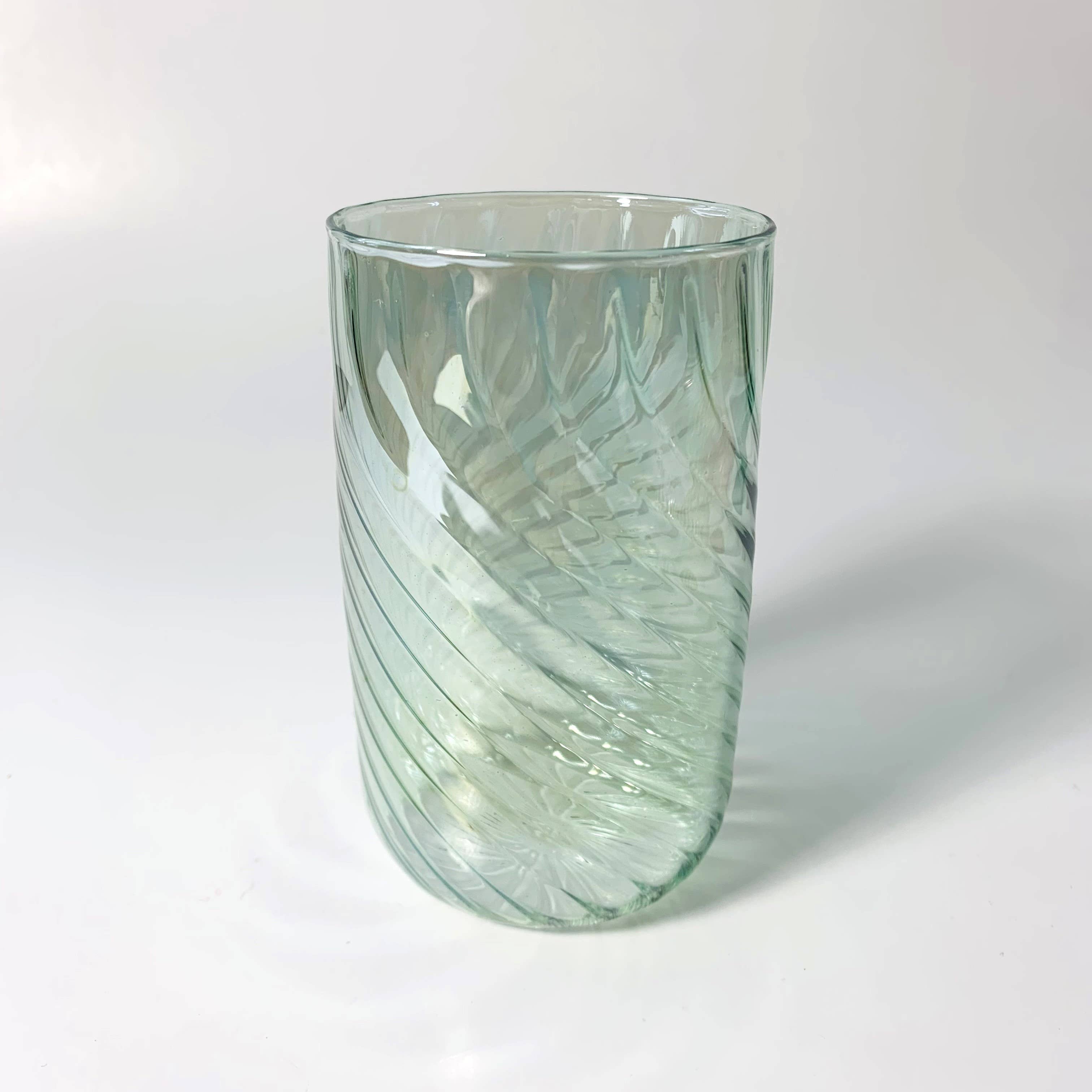 Blown Glass Stemless Glass: Iridescent Green
