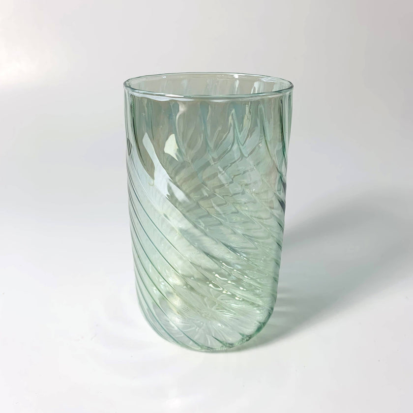Blown Glass Stemless Glass: Iridescent Green