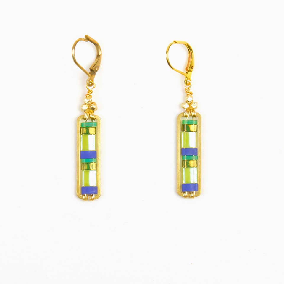 Miyuke Colorblock Dangle Earrings: Green