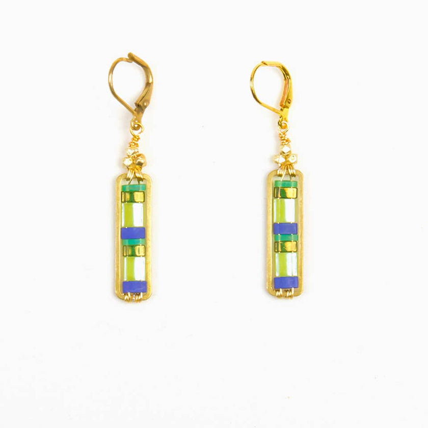 Miyuke Colorblock Dangle Earrings: Green