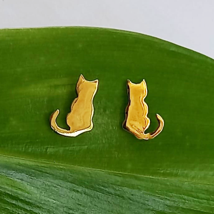 Tiny Cat Studs - Brass, Indonesia