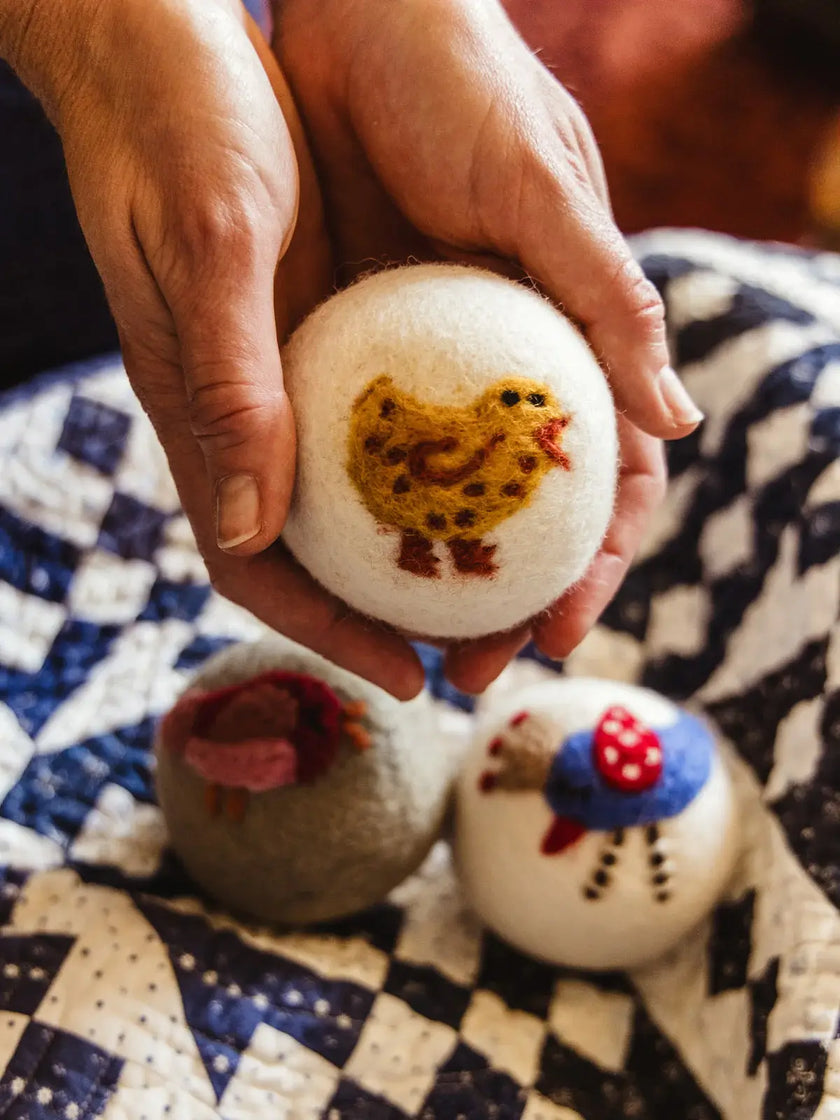 Birds: Eco Wool Dryer Balls: Chick with Bow