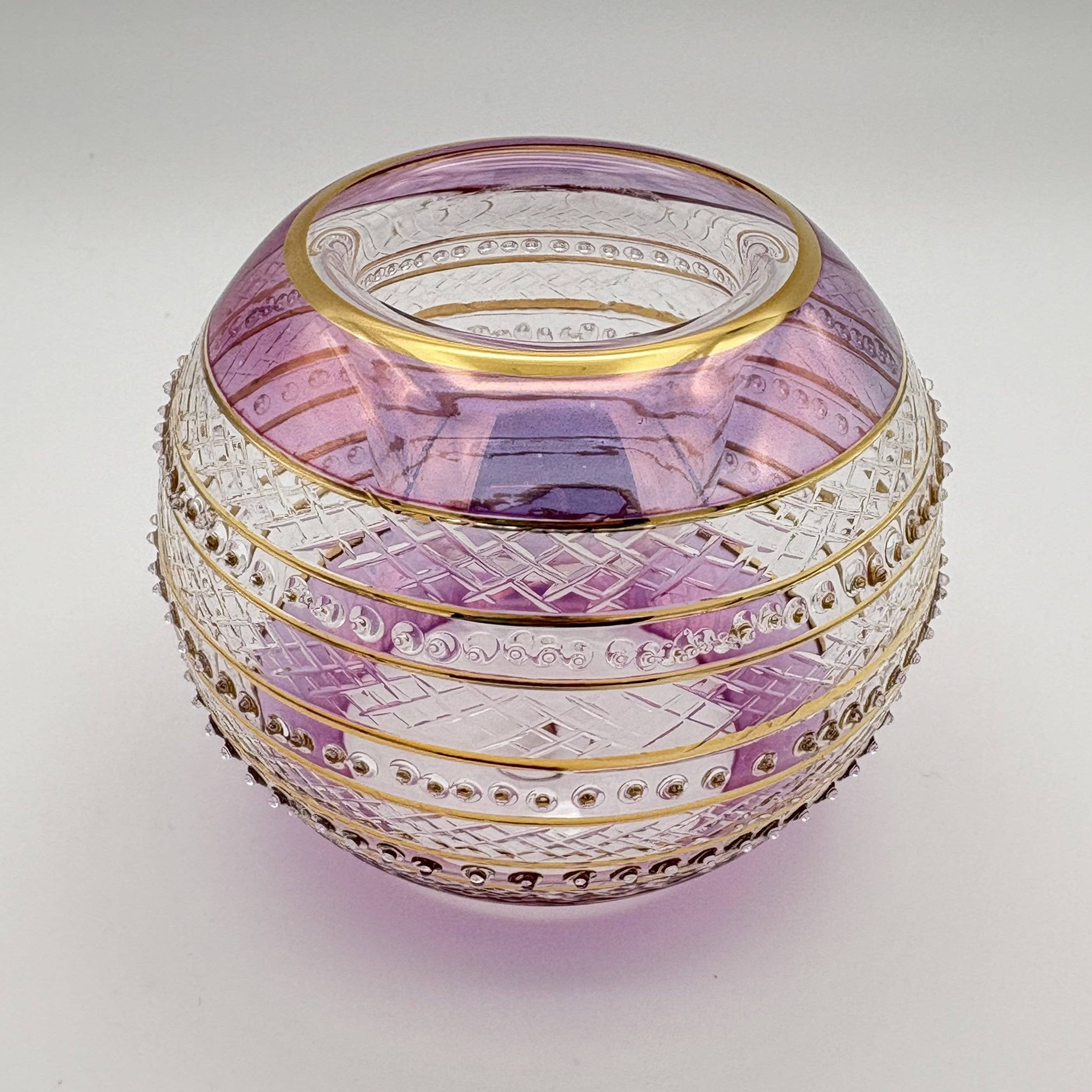 Blown Glass Candle Holder - Sparkle Rings with Pink Rim