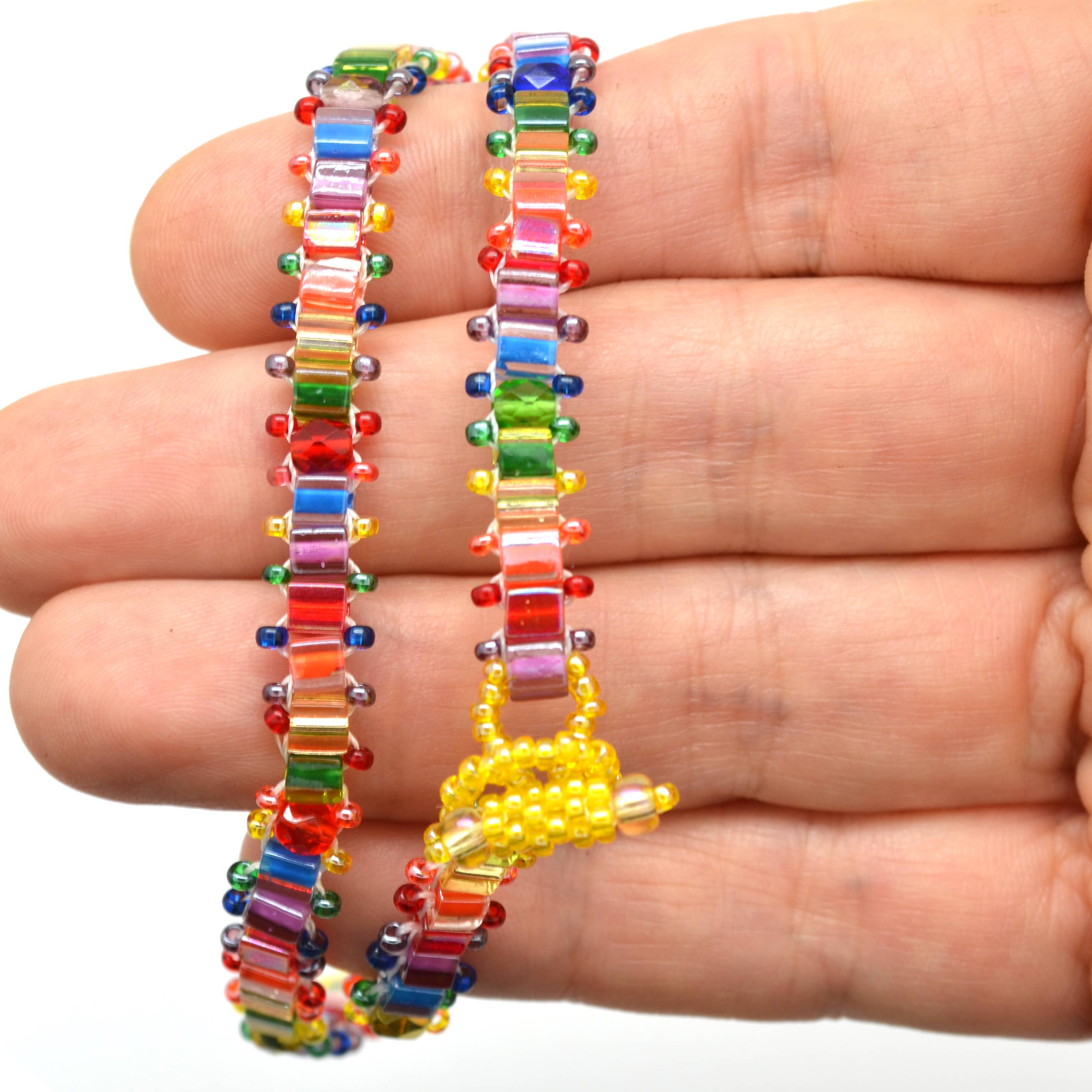 Stackable Beaded Rainbow Bracelets with Glass Beads