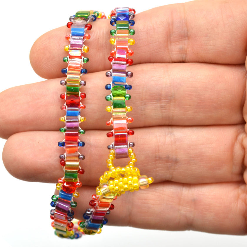 Stackable Beaded Rainbow Bracelets with Glass Beads